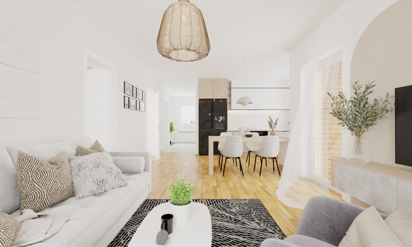 Wohnzimmer mit Blick zur Küche