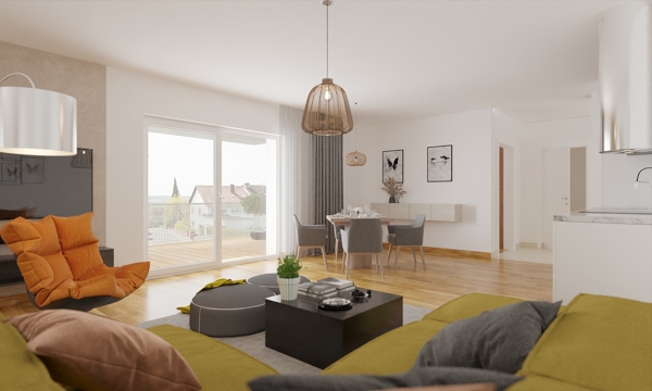 Wohnzimmer mit Blick zur Küche